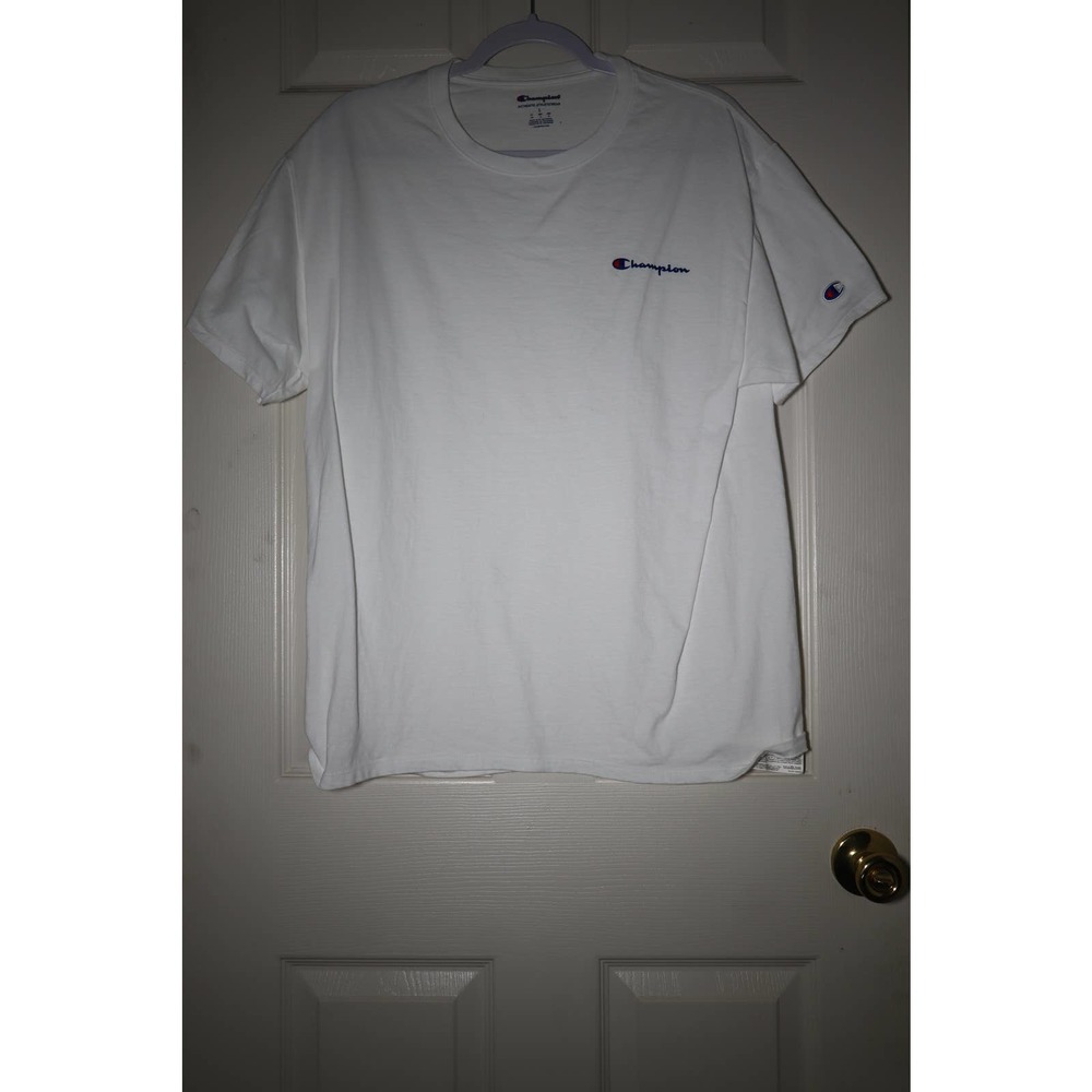 Champion Logo Plain White T-Shirt Size L